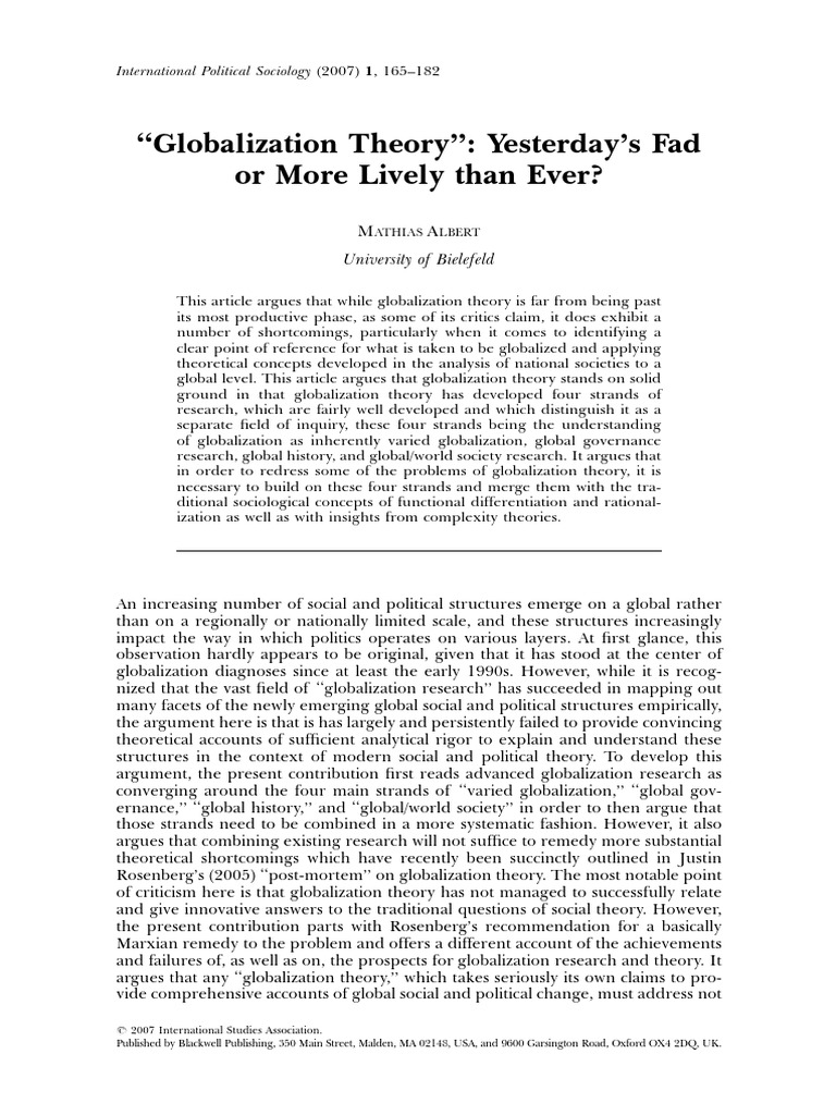 Globalization Theory - Mathias Albert | PDF | Sociology | Theory