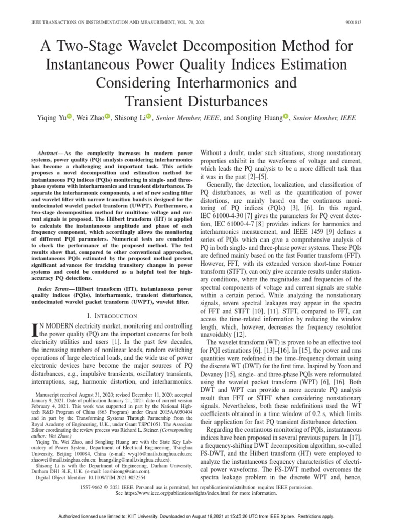 A TwoStage Wavelet Method For Instantaneous Power