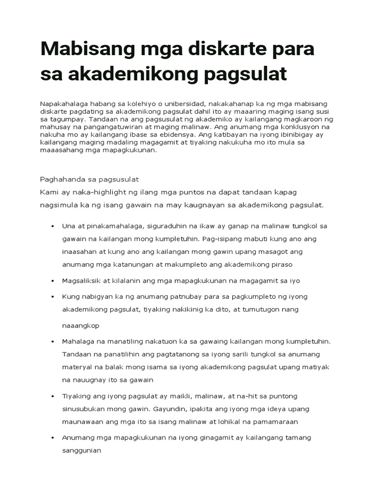Mabisang Mga Diskarte para Sa Akademikong Pagsulat | PDF