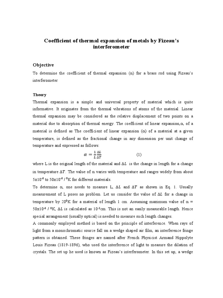 Determining the Coefficient of Thermal Expansion of Brass Using Fizeau