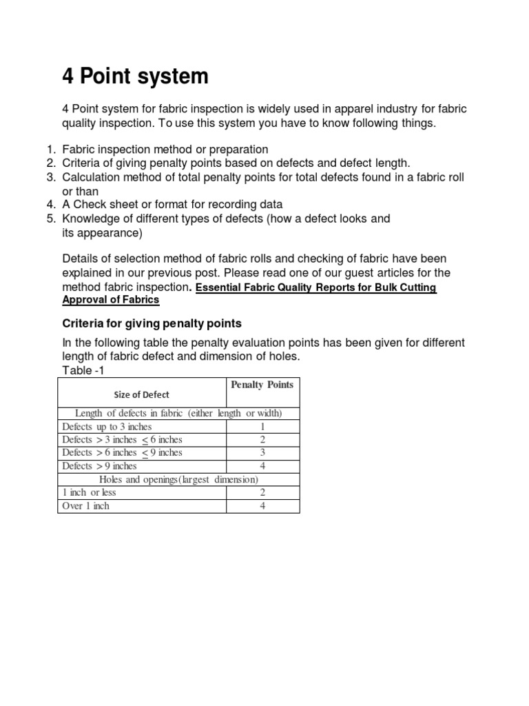 4 Point System for Fabric Inspection | PDF | Teaching Methods ...