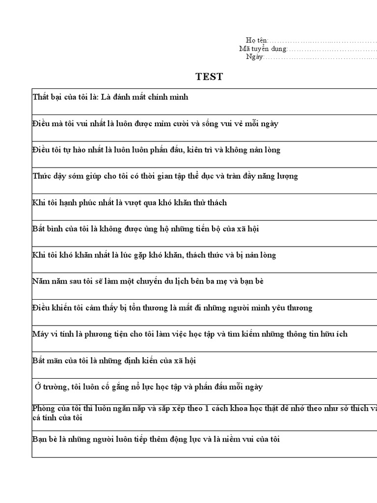 Bài Test 30 Câu | PDF