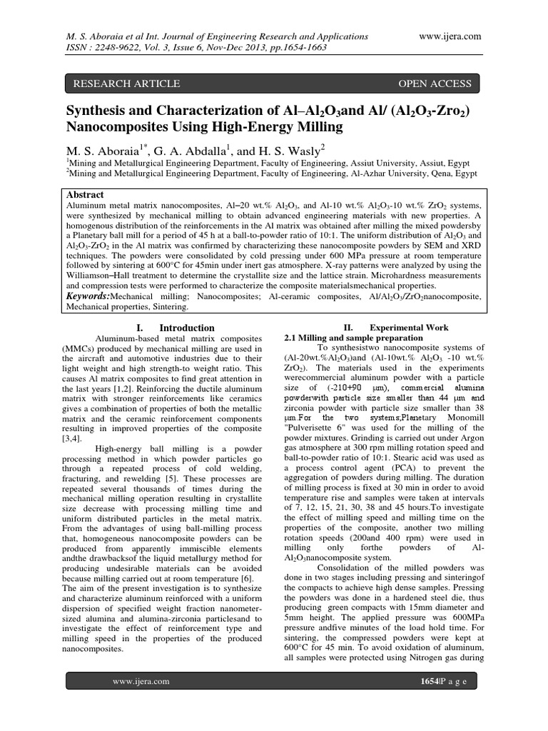 Synthesis and Characterization of Al-Al2O3and Al (Al2O3-Zro2) بحث رقم 8 ...