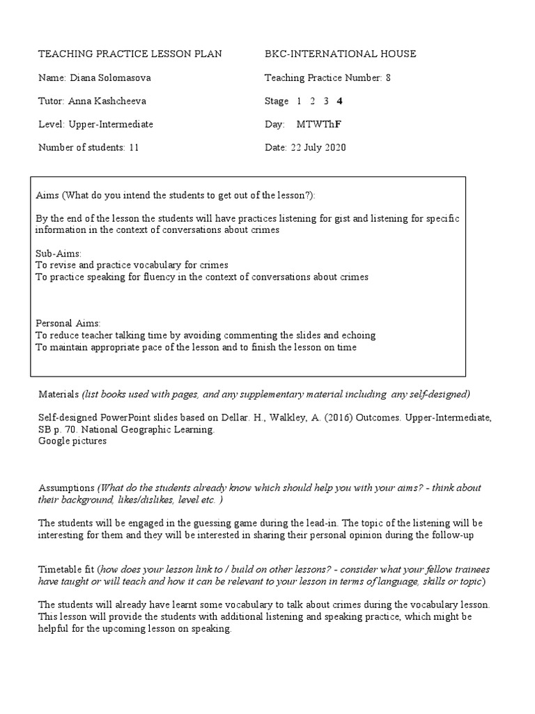 Upper-Intermediate Crime Lesson Plan | PDF | Lesson Plan | Human ...