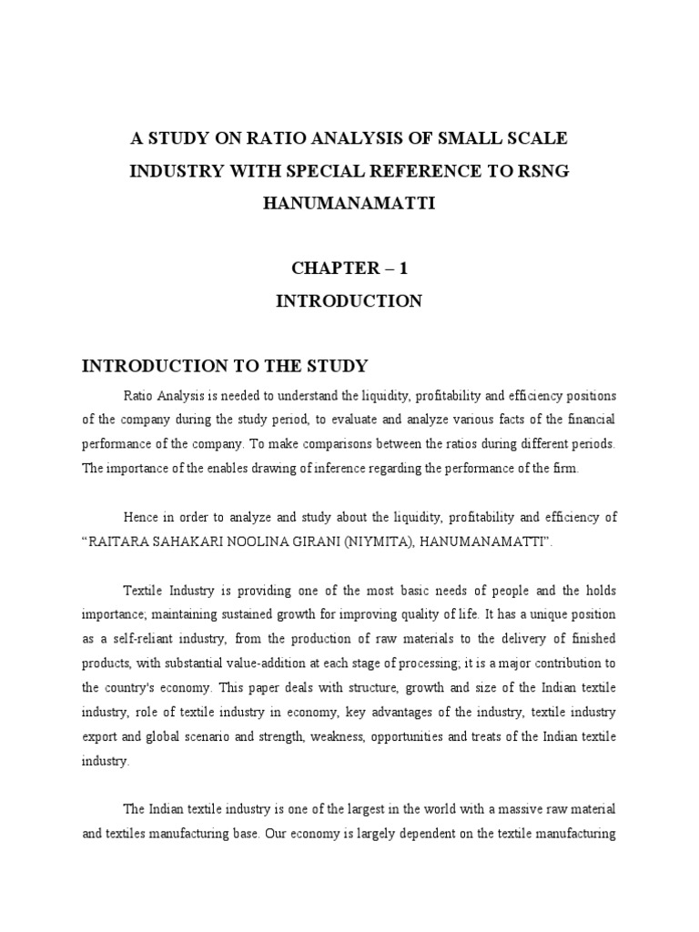 A Study On Ratio Analysis of Small Scale Industry With Special