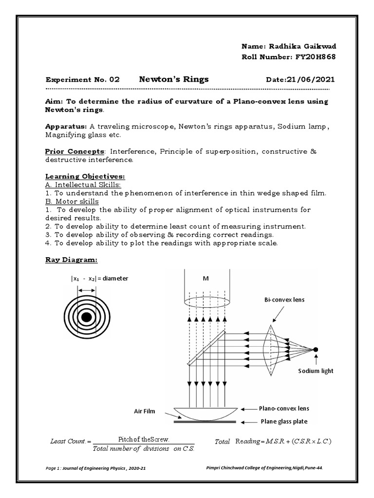 Newton's Rings: X - X Diameter M Bi-Convex Lens | PDF | Physics | Waves