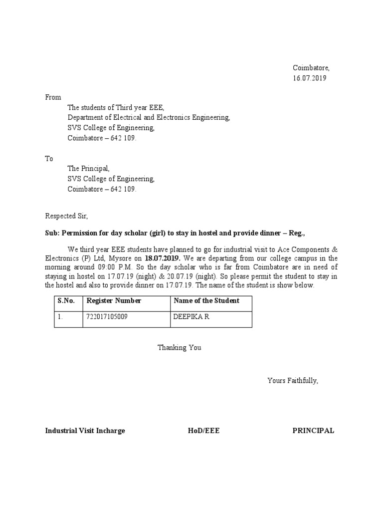 Industrial Visit Permission Letters PDF Electronics