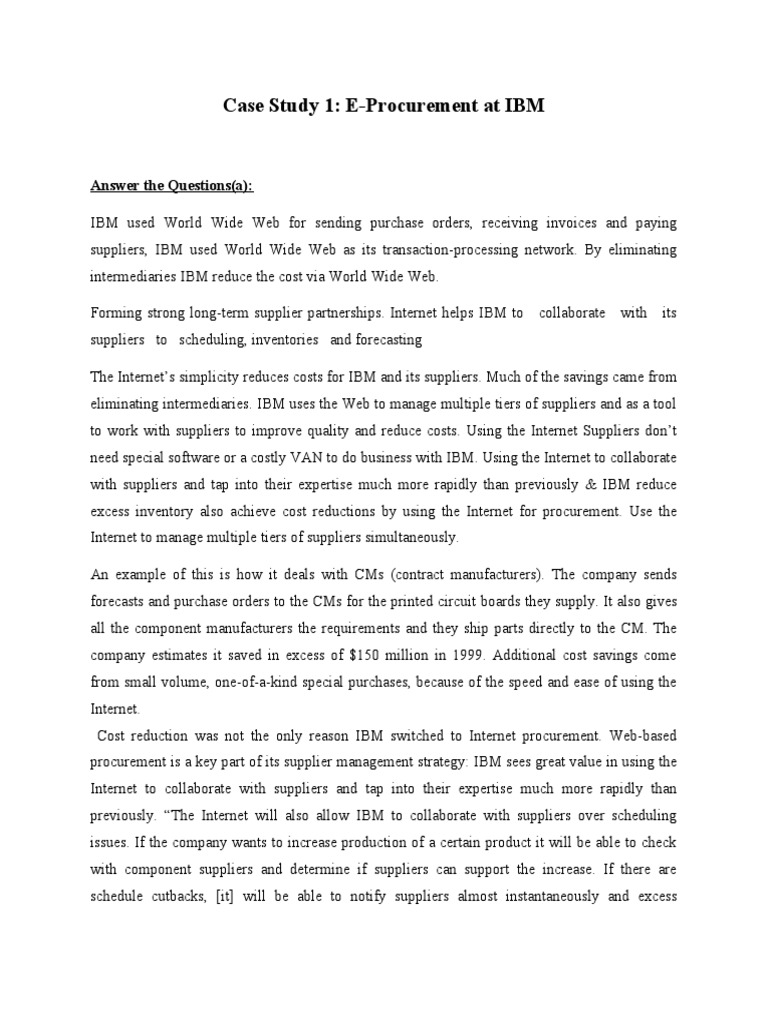Case Study 1 EProcurement at IBM Answer The Questions (A) PDF