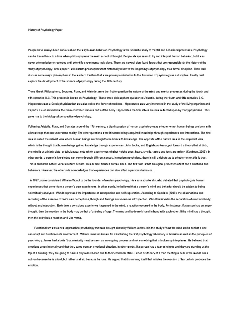 history of psychology essay