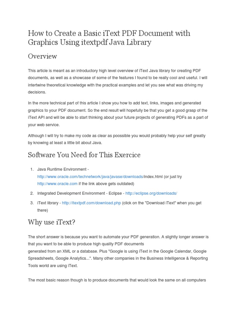 Create PDFs with iText Java Library | PDF | Hyperlink | Software ...