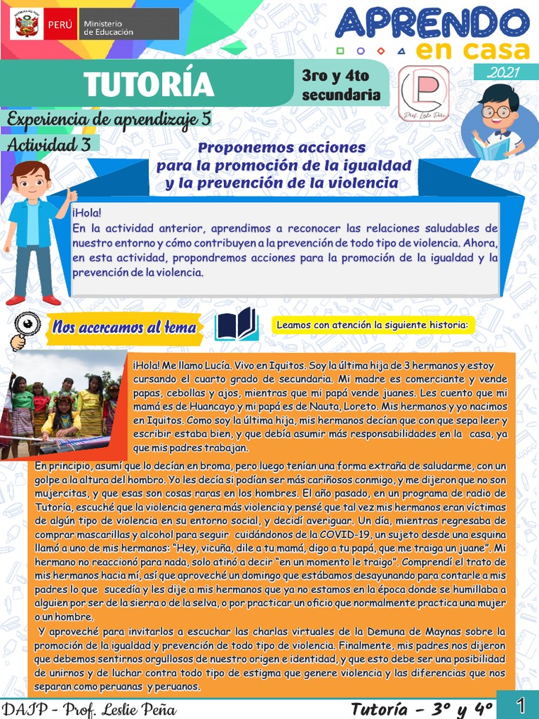 Eda 5 Actividad 3 Tutoria 3 Y 4 Grado Pdf Violencia