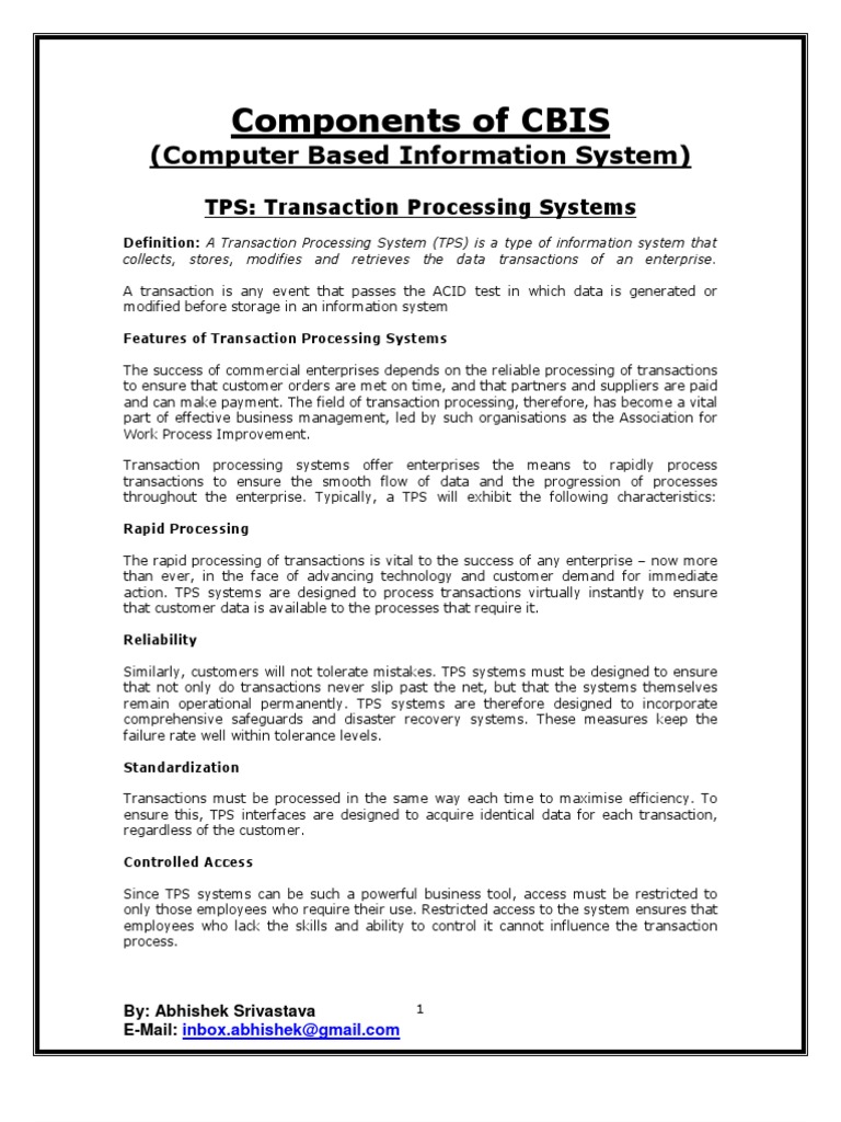 Unit-2 - Components of CBIS | PDF | Database Transaction | Decision ...