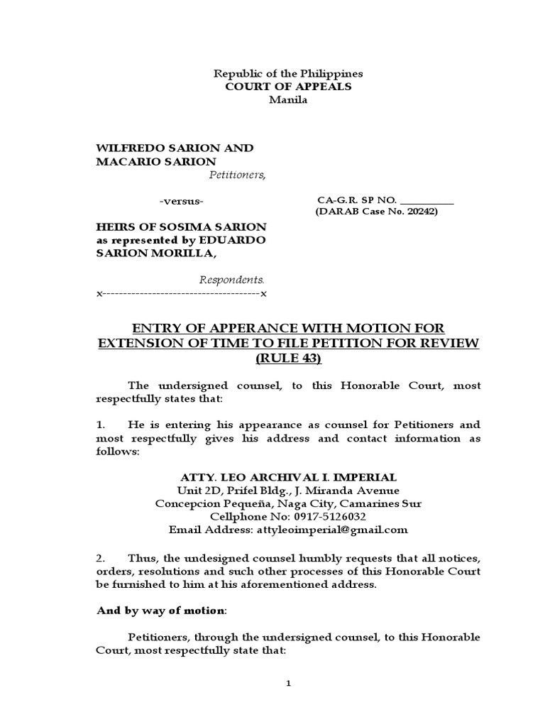 Motion for Extension to File Appeal | PDF | Separation Of Powers ...