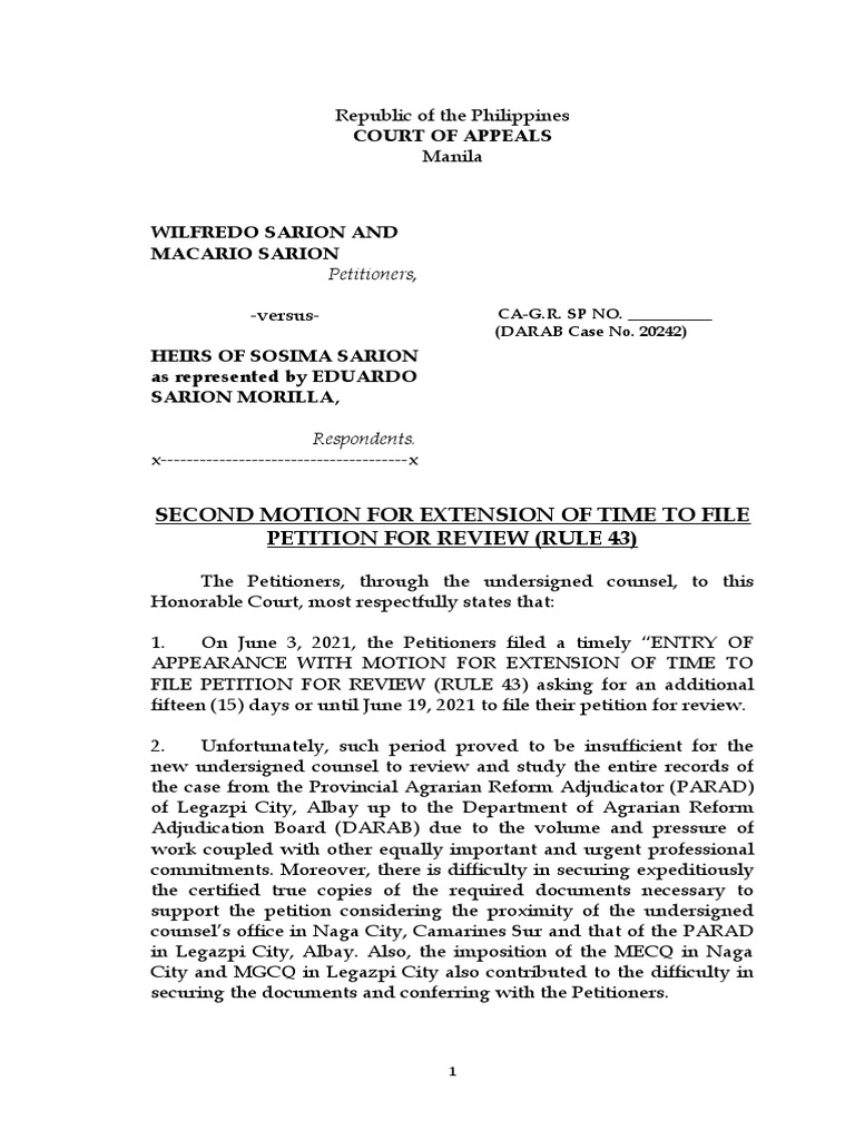 Second Motion for Extension of Time | PDF | Judiciaries | Public Law