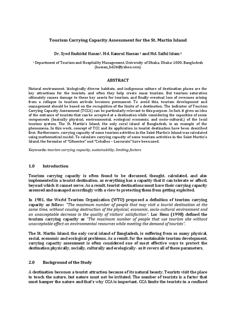 Tourism Carrying Capacity Assessment For | PDF | Sustainability | Tourism