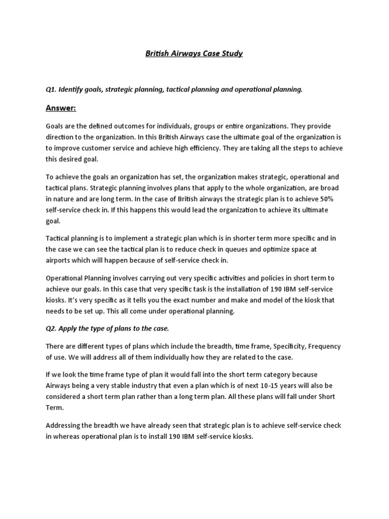 British Airways Strategic Planning Case Study | PDF | Goal | Strategic ...