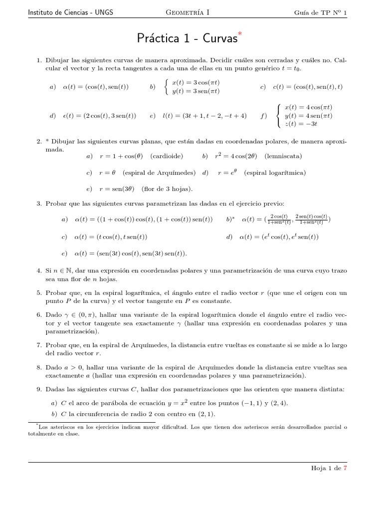 Guía de Curvas y Geometría UNGS | PDF | Curva | Matemática Elemental