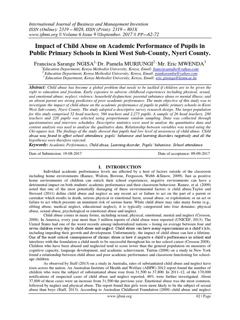 Impact of Child Abuse on Academics | PDF | Child Abuse | Child Neglect