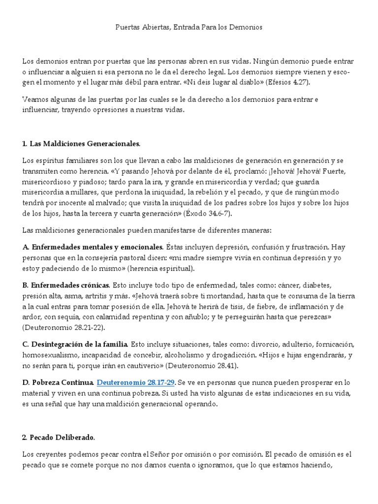 Puertas Abiertas a los Demonios | PDF | Demonios | Pecado