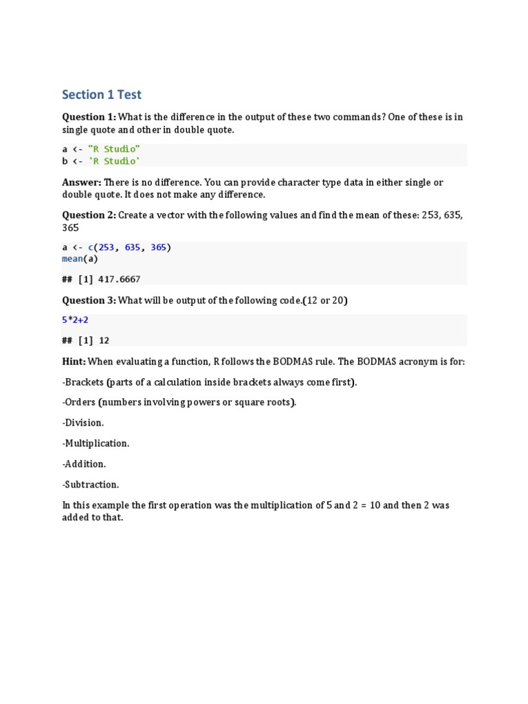 Section 1 Test Solution | PDF