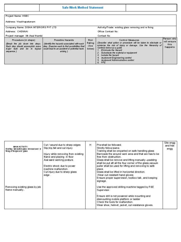 Glass Installation Method Statement | PDF | Personal Protective ...