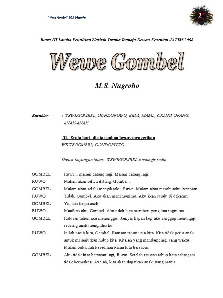 Drama Wewe Gombel dan Bela | PDF | Seni & Disiplin Bahasa