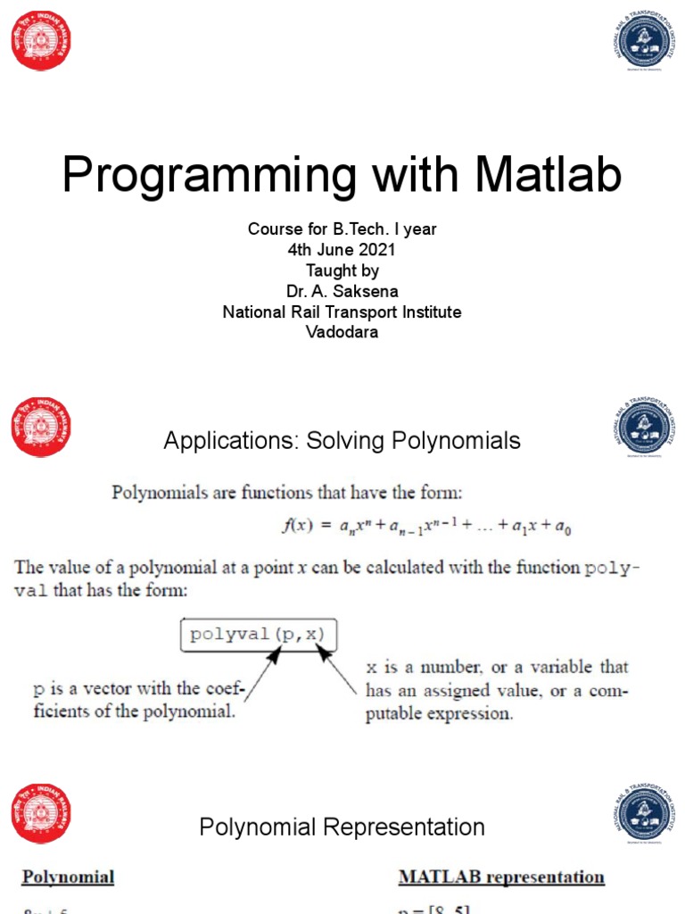 Matlab Polynomial Representation | PDF | Equations | Polynomial