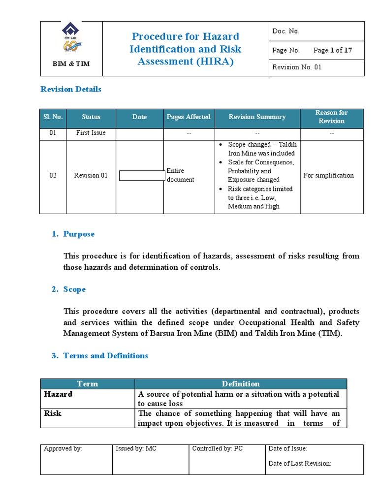 HIRA Procedure for BIM & TIM Safety | PDF | Risk | Risk Assessment