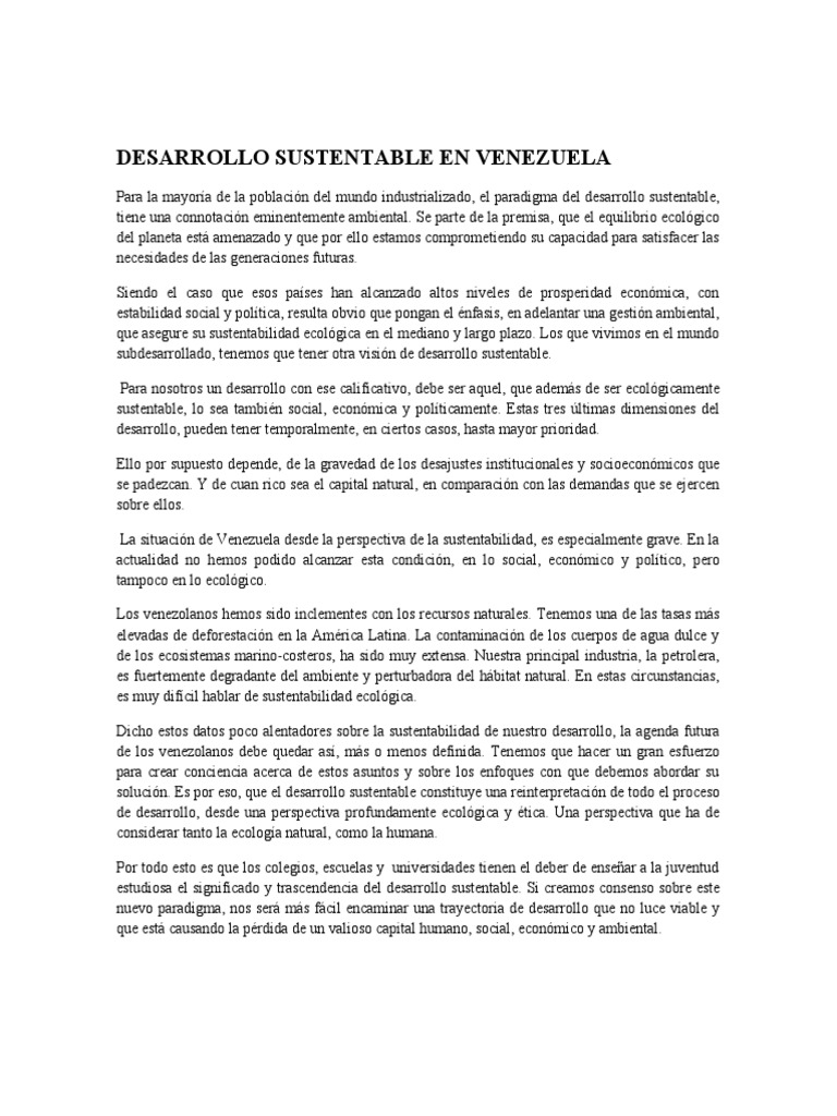 Desarrollo Sustentable en Venezuela | PDF | Desarrollo sostenible ...