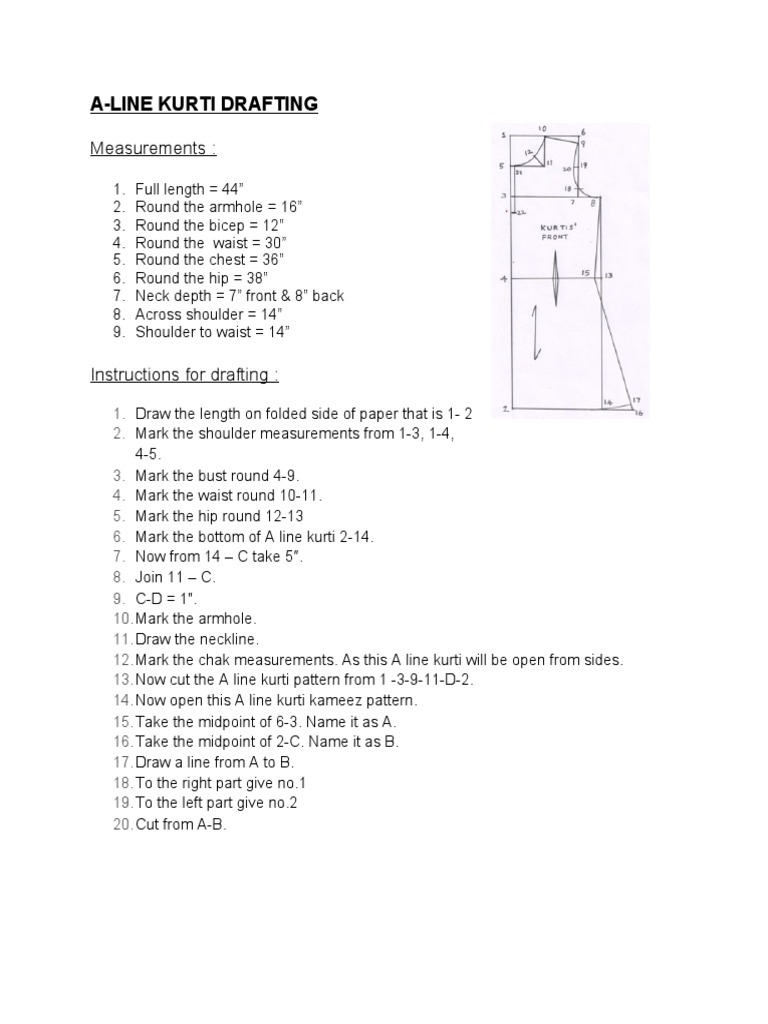 A-Line Kurti Drafting Guide | PDF