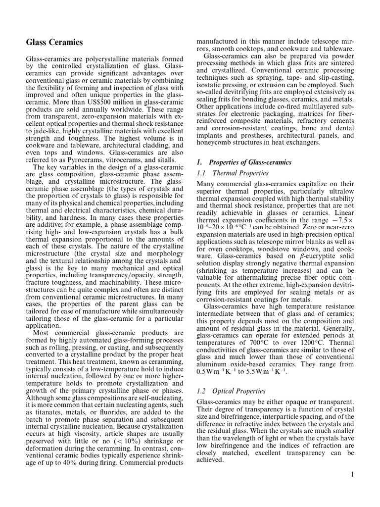 Properties Of Glass Ceramics Pdf Glasses Ceramics