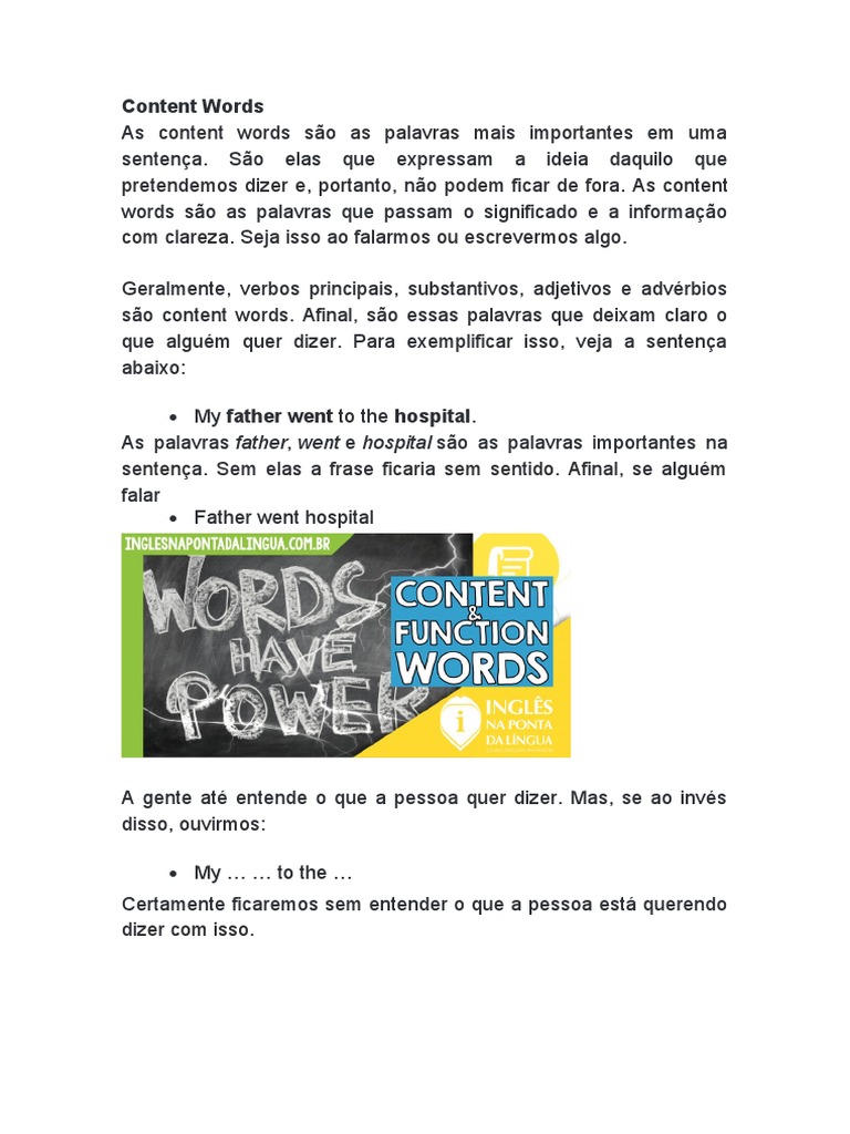 Diferença entre Content e Function Words | PDF | Palavra | Gramática