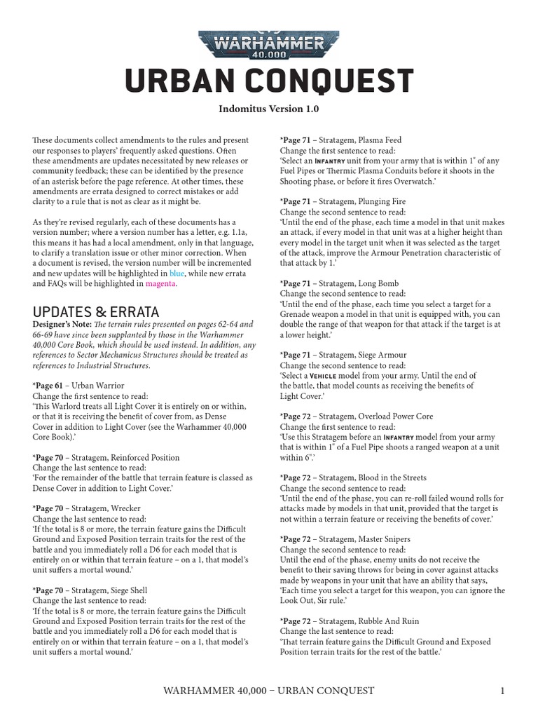 Urban Conquest: Updates &amp; Errata | PDF | Military | Warfare