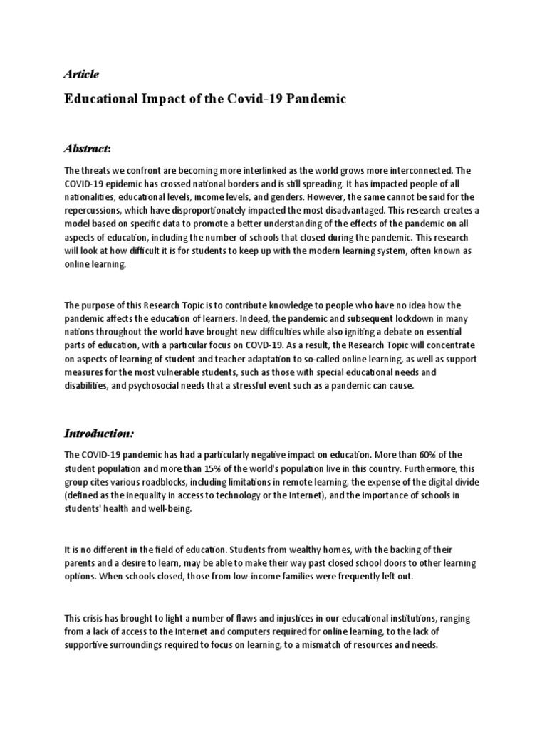 Covid-19's Impact on Philippine Education | PDF | Educational ...