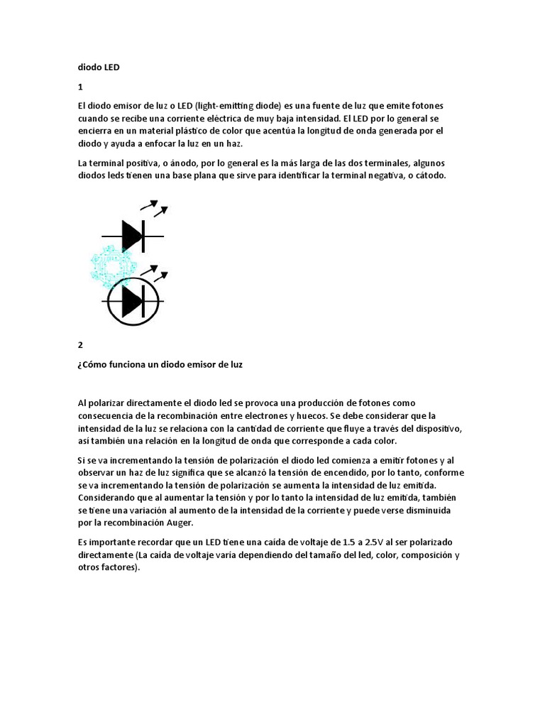Partes y funcionamiento del diodo LED | PDF | Diodo emisor de luz | Diodo