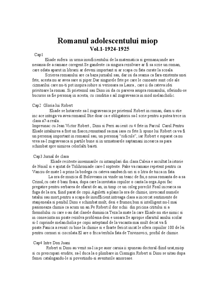 Romanul Adolescentului Miop Fisa De Lectura Romanul Adolescentului Miop Rezumat | PDF