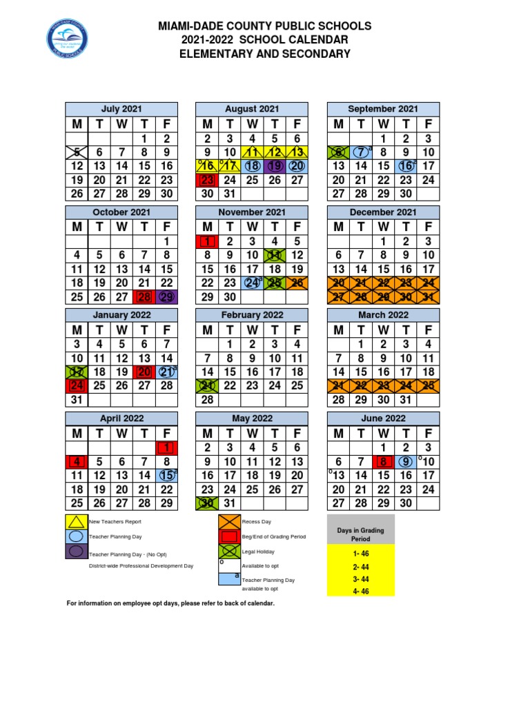 Final Mdcps Elementary and Secondary Calendar 20212022 PDF