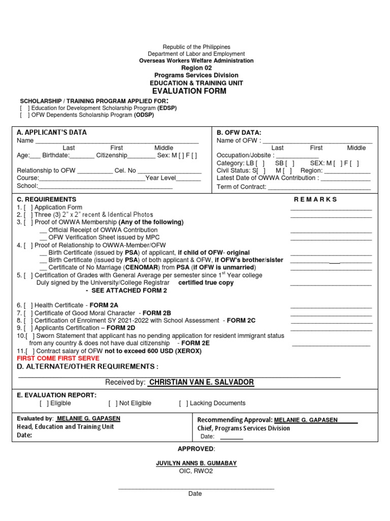 Application Form Edsp College | PDF | Birth Certificate