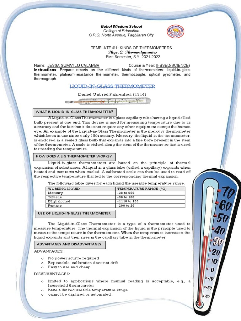 Report On Thermometers-Calamba | Download Free PDF | Thermocouple ...