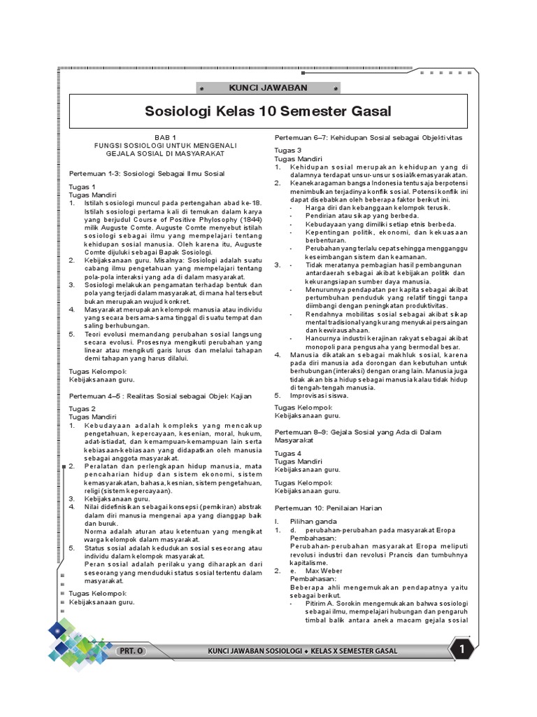 2 Kunci Sosiologi 10 O Ok Pdf