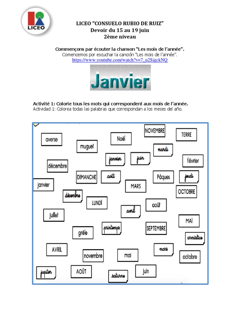 Les Mois De L année Exercices Pdf PDF Exercices Les Mois de L'année | PDF