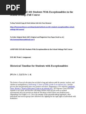 ASHFORD ESE 601 Students With Exceptionalities in the School Settings Full Course