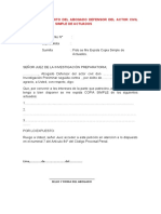 Modelo 89. - Escrito Del Abogado Defensor Del Actor Civil Olicitando Copia Simple de Actuados