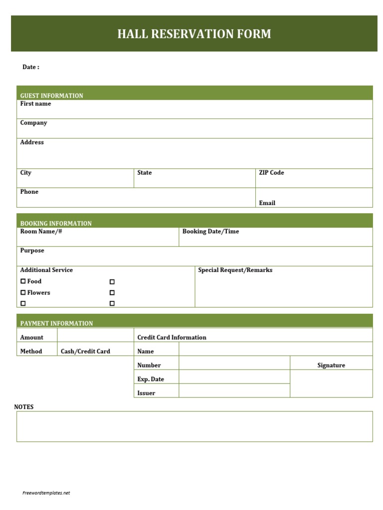 Banque Hall Reservation Form | PDF