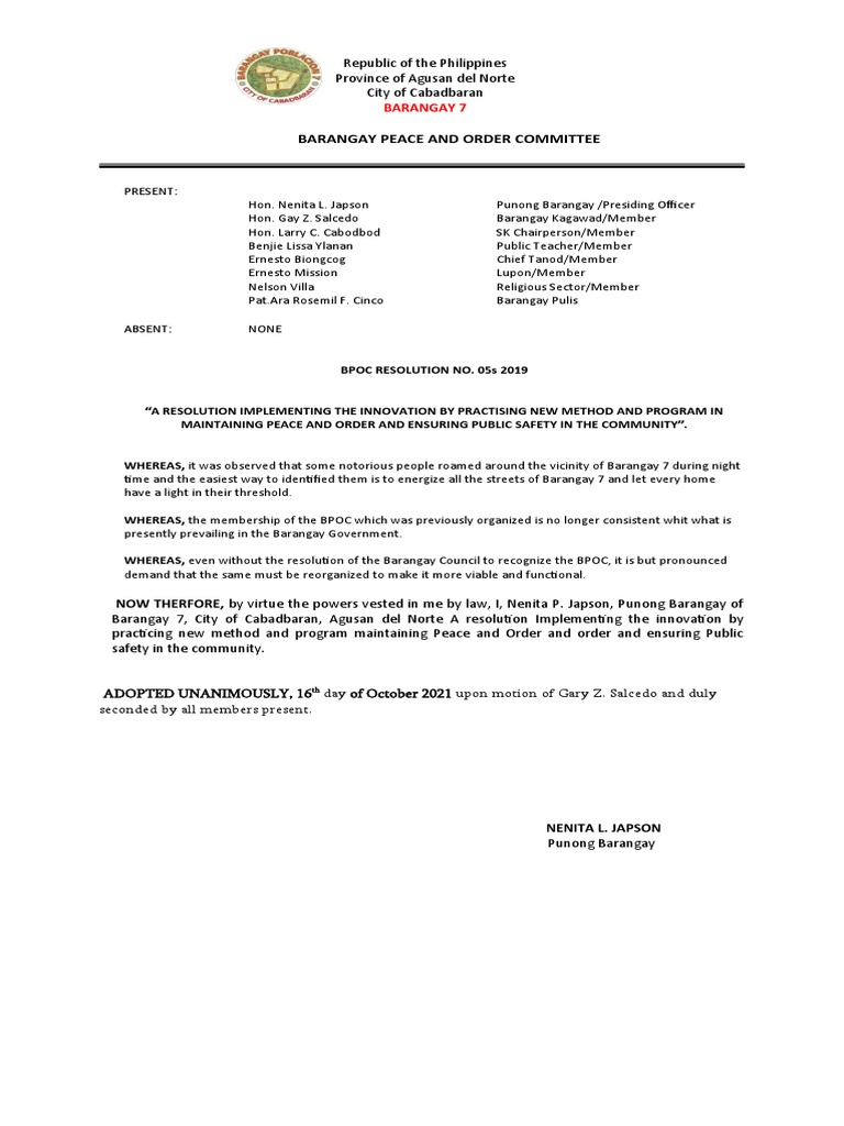 Barangay 7 Peace and Order Initiatives | PDF | Oath Of Office | Justice