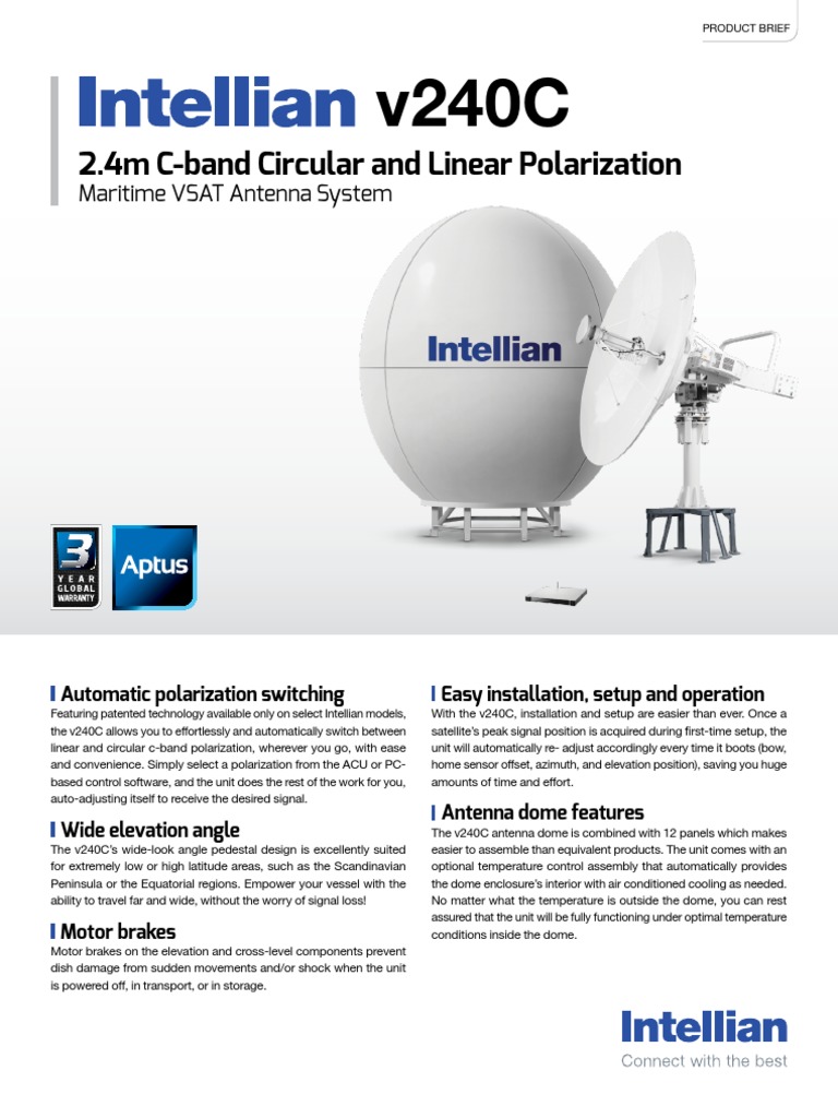 357Vsat Intellian v240C TechSpec Manual 30112016 PDF Antenna