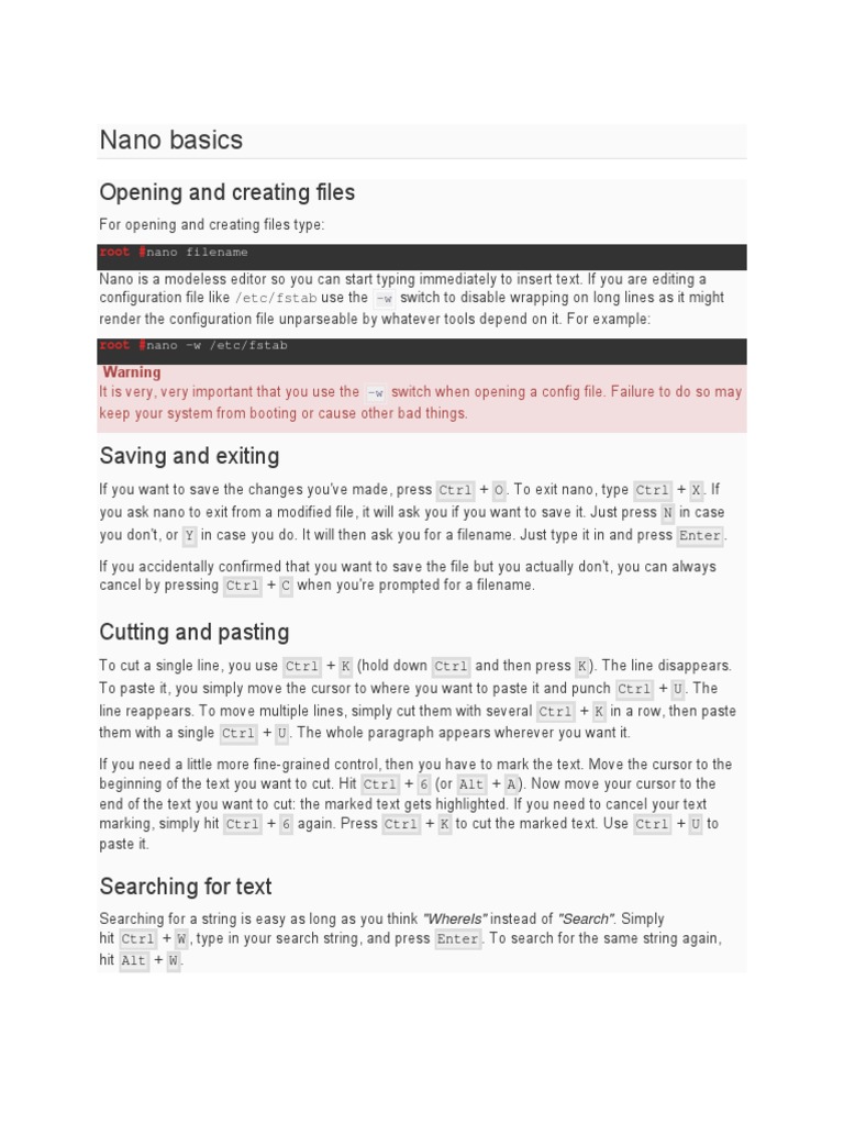 Nano Editor Basics and Commands | PDF