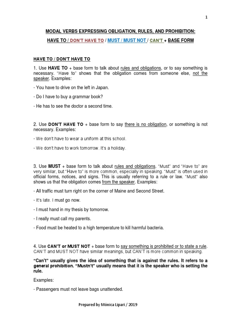 Have To Must Don T Have To Can T 19 Pdf Pdf