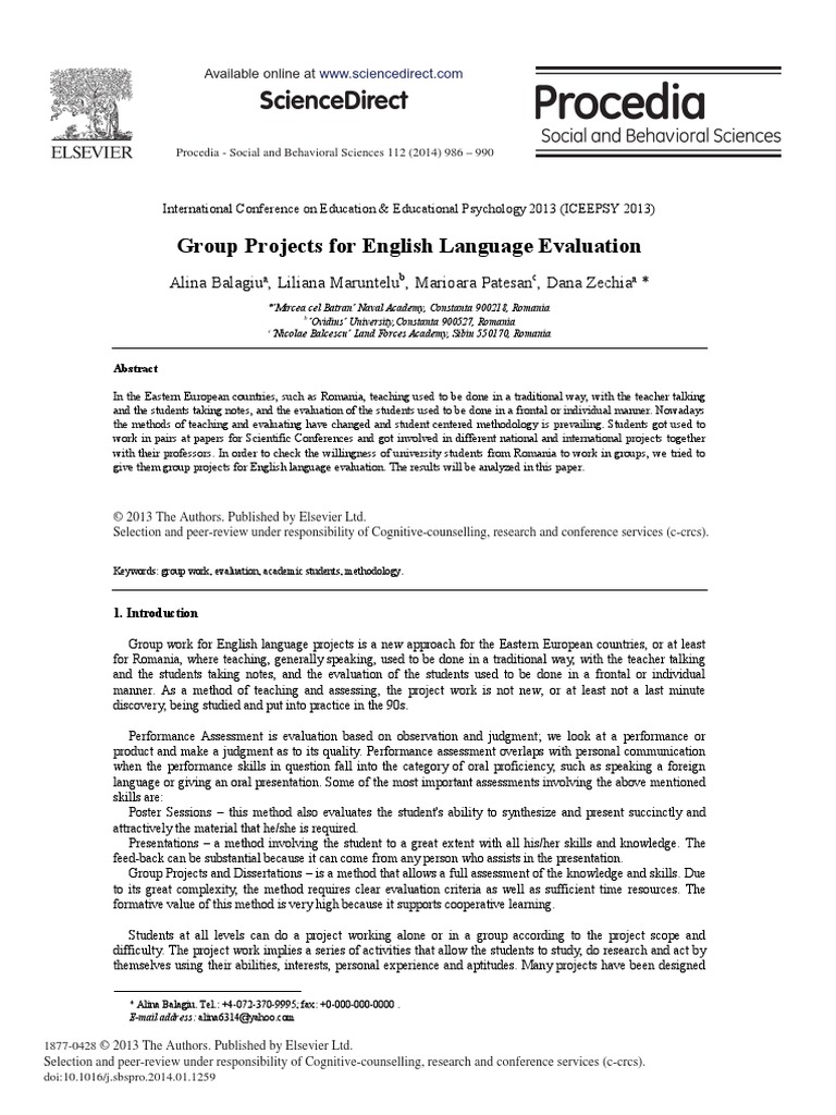 Group Projects For English Language Evaluation | PDF | Educational ...
