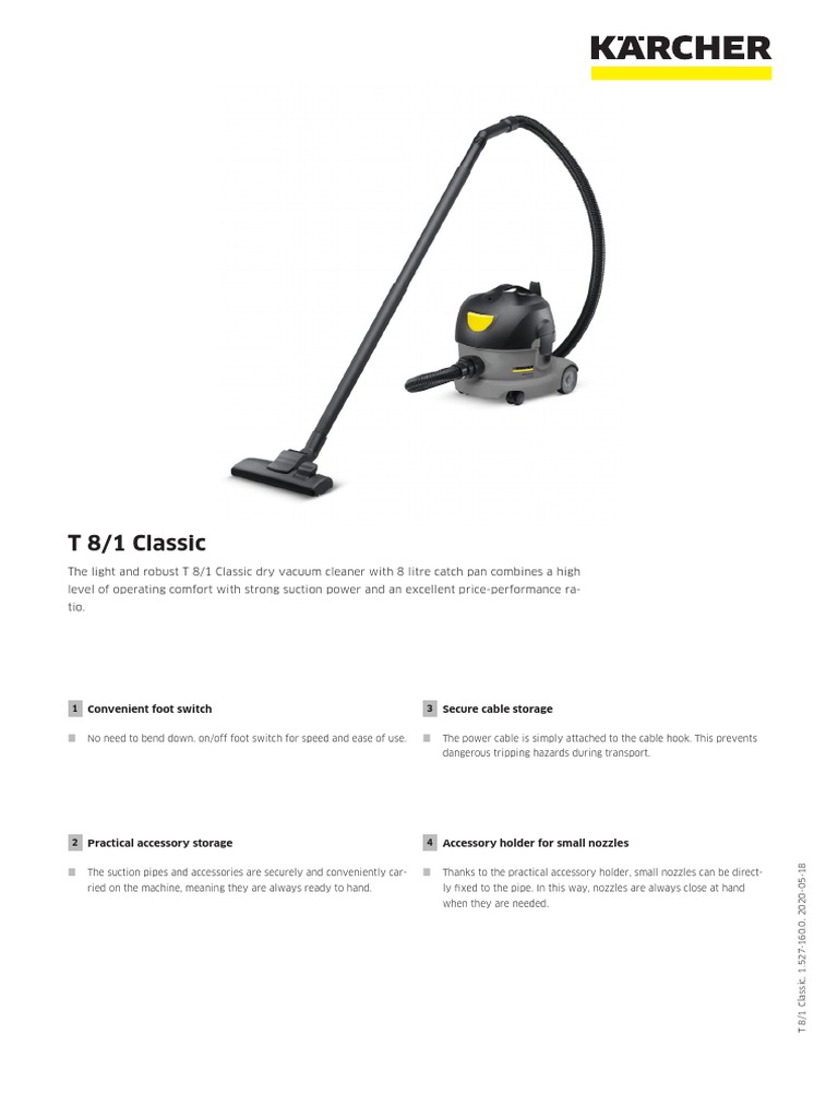 Karcher Dry Vacuum Cleaner T8 1 Classic | PDF | Vacuum Cleaner | Vacuum